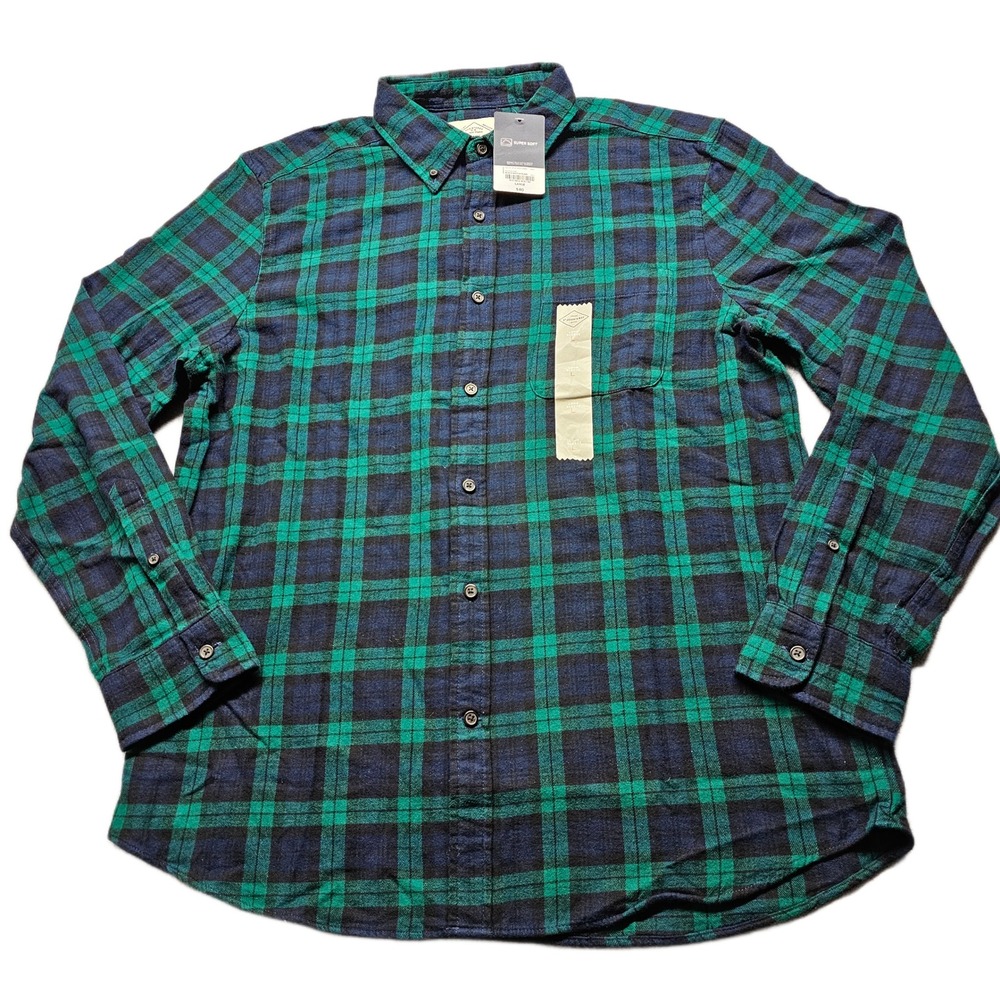 St. John's Bay Flannel Shirt Mens L Green Blackwatch Plaid Collared Button Down